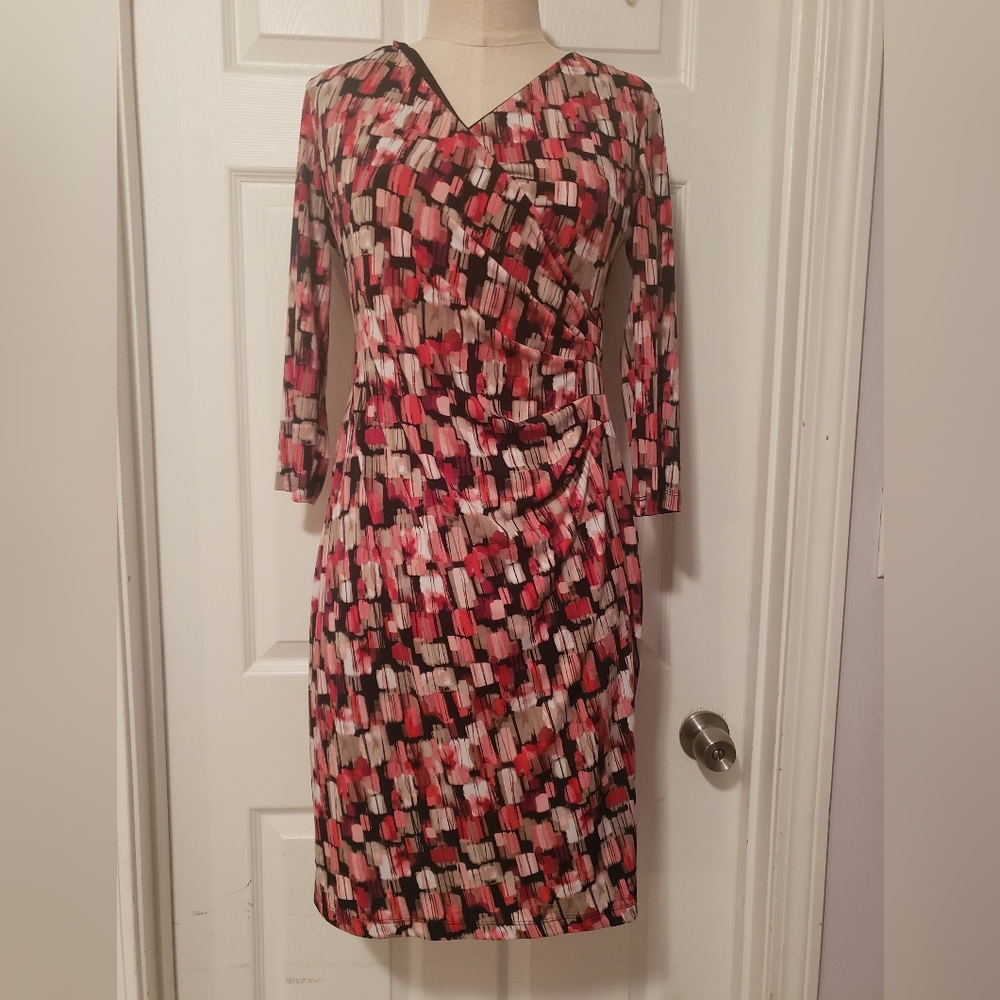 Chic Abstract Long Sleeve Dress - Red and Black